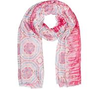 styleBREAKER Women's Scarf Batik Pattern with Metallic Stripes, Lightweight Boho Style Shawl with Short Fringes 01016230, Colour:Pink-light blue
