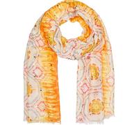 styleBREAKER Women's Scarf Batik Pattern with Metallic Stripes, Lightweight Boho Style Shawl with Short Fringes 01016230, Colour:Yellow-Orange