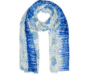 styleBREAKER Women's Scarf Batik Pattern with Metallic Stripes, Lightweight Boho Style Shawl with Short Fringes 01016230, Colour:Blue-Green