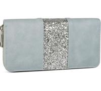 styleBREAKER Womens Sequin Stripe Wallet 19x9.,Light Blue/Silver | Zip-around wallet, 8 card slots, 3 bill compartments, coin pocket. Soft feel with glitter detail.