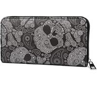 styleBREAKER Womens Skull and Paisley Print Wallet,Black | 19x10x2.5 cm, wrap-around zip, 8 card slots, 3 large bill compartments (fits smartphone), coin pocket.