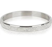 styleBREAKER Womens Stainless Steel Rhinestone Bangle,Silver | 7mm wide, 2mm thick. Half-set with glass stones. Glossy finish. Elegant jewelry, sturdy metal.