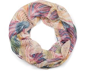 styleBREAKER Womens Summer Loop Scarf Leaf Print,Yellow-Rose