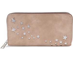styleBREAKER Women's Wallet with Metallic Star Cut-Outs, Zippered Purse, Colour:Taupe