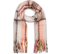 styleBREAKER Women's woven knitted scarf with stripe pattern and long thick fringes, warm winter scarf multicoloured 01017157, Colour:Taupe-Orange-Pink