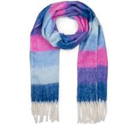 styleBREAKER Women's woven knitted scarf with wide colourful stripes and thick fringes - Warm winter scarf, multicoloured 01017160, Colour:Dark Blue-Purple-Pink-Blue
