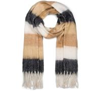 styleBREAKER Women's woven knitted scarf with wide colourful stripes and thick fringes - Warm winter scarf, multicoloured 01017160, Colour:Black-Brown-White