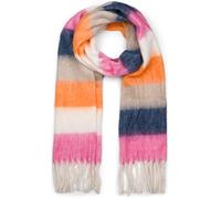 styleBREAKER Women's woven knitted scarf with wide colourful stripes and thick fringes - Warm winter scarf, multicoloured 01017160, Colour:Pink-White-Orange-Taupe-Dark Blue