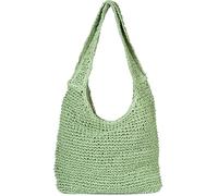 styleBREAKER Womens Woven Paper Straw Bucket Bag,Lime-Green