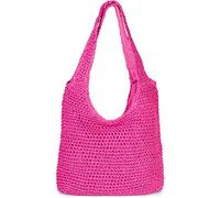 styleBREAKER Womens Woven Paper Straw Bucket Bag,Pink-