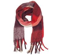 styleBREAKER Women's Woven Scarf with Checked Pattern, Long Scarf with Thick, Long Fringes, Soft Winter Knitted Scarf, Warm Material Stole, Red-Bordeaux Cream, One Size