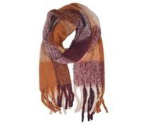 styleBREAKER Women's Woven Scarf with Checked Pattern, Long Scarf with Thick, Long Fringes, Soft Winter Knitted Scarf, Warm Material Stole, Cognac Bordeaux Cream, One Size