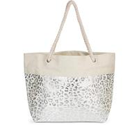 styleBREAKER Womens XXL Metallic Leopard Print Beach Bag | 58x38x20 cm zip main compartment, extra side pocket, 76 cm sturdy cotton cord handles.