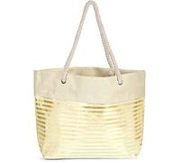 styleBREAKER Womens XXL Metallic Striped Beach Bag | 58x38x20 cm, zip main compartment, integrated inner pocket, wide cotton cord straps, large capacity.