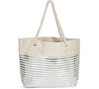 styleBREAKER Womens XXL Metallic Striped Beach Bag | 58x38x20 cm, zip main compartment, integrated inner pocket, wide cotton cord straps, large capacity.