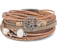 styleBREAKER wrap bracelet with pearls, chains, braided elements, and tree of life pendant, magnetic clasp, bracelet, women 05040070, color:Beige-dusky pink
