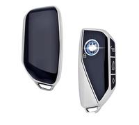 StyleC Key cover compatible with BMW LX XM X5 I7 2024 3 button key shell TPU cover protector (Black Silver)