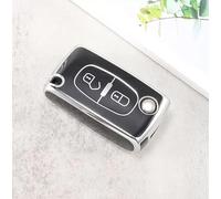 StyleC Remote Flip Car Key Case Shell compatible with Peugeot 2 Button key protector (Black Silver)
