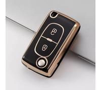 StyleC Remote Flip Car Key Case Shell compatible with Peugeot and Citroen 2 Button key protector (Black Gold)
