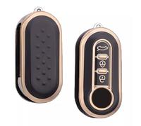 StyleC Remote Flip Key Cover compatible with FIAT 500 Panda Punto Bravo Stilo & Lancia | 3-Button TPU Protective Case (Black/Gold)