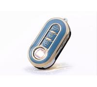 StyleC Remote Flip Key Cover compatible with FIAT 500 Panda Punto Bravo Stilo & Lancia | 3-Button TPU Protective Case (Blue Grey Gold)