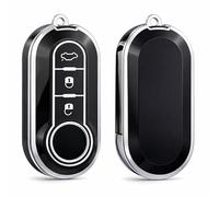 StyleC Remote Flip Key Cover compatible with FIAT 500 Panda Punto Bravo Stilo & Lancia | 3-Button TPU Protective Case (Black Silver)