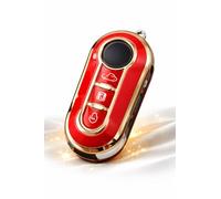StyleC Remote Flip Key Cover compatible with FIAT 500 Panda Punto Bravo Stilo & Lancia | 3-Button TPU Protective Case (Red Gold)
