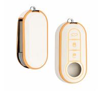 StyleC Remote Flip Key Cover compatoble with FIAT 500 Panda Punto Bravo Stilo & Lancia | 3-Button TPU Protective Case (Ivory Gold)