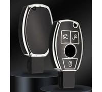 StyleC SMART KEY FOB REMOTE COMPATIBLE WITH MERCEDES BENZ 3 BUTTON CASE SLK CLK S SL ML COVER AMG 12 (Black-Silver)