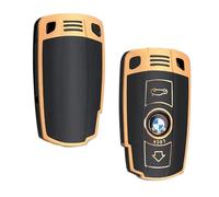 StyleC TPU Remote Key Cover Compatible with BMW 1 3 5 Series X1 X3 X5 X6 E60 E90 E70 Z4 - Smart Keyless Key Fob Protector Case (Black Gold)