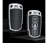 StyleC TPU Remote Key Cover Compatible with BMW 1 3 5 Series X1 X3 X5 X6 E60 E90 E70 Z4 - Smart Keyless Key Fob Protector Case (Black Silver)