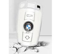 StyleC TPU Remote Key Cover Compatible with BMW 1 3 5 Series X1 X3 X5 X6 E60 E90 E70 Z4 - Smart Keyless Key Fob Protector Case (White Silver)