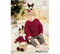Stylecraft 9869 DK Reindeer Hat Sweater Toy Knitting Pattern, White