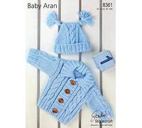 Stylecraft Baby Aran Knitting Pattern 8361 - Cardigan & Hat. Size 41-61cm (16-24 inch)