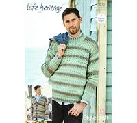 Stylecraft Mens Crew Neck Sweater V-Neck Cardigan Life Heritage Knitting Pattern 2 Designs 9572 Aran