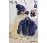 Stylecraft Special Baby Aran Jacket, Scarf, Hat, Mittens & Blanket Knitting Pattern 4854