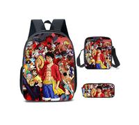 (StyleD) One 3pcs Anime Piece Luffy Backpack Crossbody Travel Lunch Bags Pencil Case Set