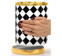 STYLED SETTINGS Black & White Checkered Utensil Holder Set - Large Ceramic Kitchen Utensil Holder for Countertop with Gold Spoon Rest - Stylish Checkered Kitchen Decor & Organizer