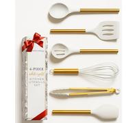 STYLED SETTINGS White Silicone and Gold Kitchen Utensils Set - Stainless Steel & Silicone Cooking Utensils for Modern Kitchens - Luxe White and Gold Kitchen Accessories for Home Chefs