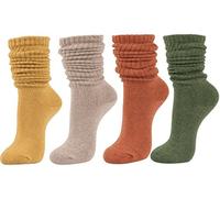STYLEGAGA Women's Fall Winter Slouch Knit Socks One Size Basic Cotton Knit_Rib Color_4Pair