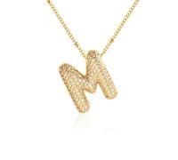 StyleJella 18k Gold Plated Women Necklace Personalized Rhinestone Puff Letter Pendant Dainty Cubic Zirconia Thick Alphabet Bubble Charm Jewelry, Stainless Steel, No Gemstone