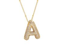 StyleJella 18k Gold Plated Women Necklace Personalized Rhinestone Puff Letter Pendant Dainty Cubic Zirconia Thick Alphabet Bubble Charm Jewelry, Stainless Steel, No Gemstone