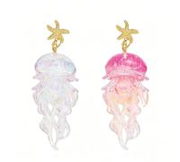 StyleJella Acrylic Jellyfish Tassel Long Drop Dangle Earrings for Women - Gold Starfish Stud Ocean Charm,Boho Beach Summer Weird Statement Jewelry, Zinc, No Gemstone