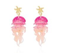 StyleJella Acrylic Jellyfish Tassel Long Drop Dangle Earrings for Women - Gold Starfish Stud Ocean Charm,Boho Beach Summer Weird Statement Jewelry, Zinc, No Gemstone