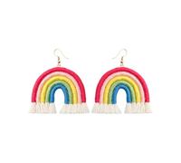 StyleJella Boho Rainbow Layered Tassel Dangle Drop Earrings for Women - Trendy Handmade Bohemian Tiered Lightweight Fringe Dangling Earing Accessories Jewelry Gift, Polyester, No Gemstone