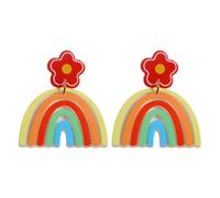 StyleJella Boho Rainbow Layered Tassel Dangle Drop Earrings for Women - Trendy Handmade Bohemian Tiered Lightweight Fringe Dangling Earing Accessories Jewelry Gift, Acrylic, No Gemstone
