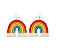 StyleJella Boho Rainbow Layered Tassel Dangle Drop Earrings for Women - Trendy Handmade Bohemian Tiered Lightweight Fringe Dangling Earing Accessories Jewelry Gift, Polyester, No Gemstone