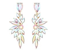StyleJella Bridal Chandelier Large Crystal Cluster Teardrop Dangle Earrings for Women, Rhinestone Statement Long Drop Wedding Prom Earrings Jewelry, Stainless Steel, No Gemstone