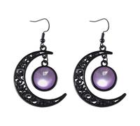 StyleJella Gothic Witch Black Moon Zirconia Drop Dangle Earrings for Women: Goth Dark Halloween Witch Vampire Costume Cosplay Jewelry Accessories With Crystal, Vintage Punk Crescent Whimsy Design