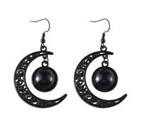 StyleJella Gothic Witch Black Moon Zirconia Drop Dangle Earrings for Women: Goth Dark Halloween Witch Vampire Costume Cosplay Jewelry Accessories With Crystal, Vintage Punk Crescent Whimsy Design